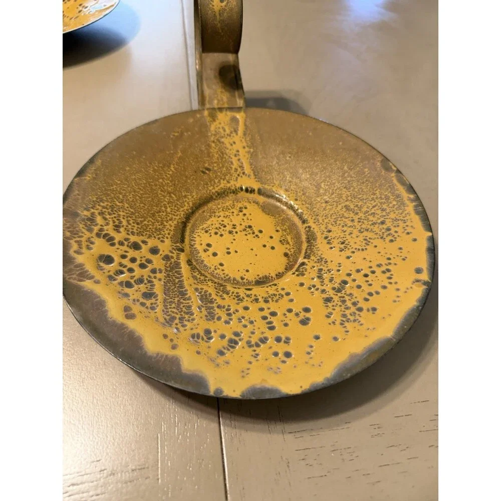 Vintage Hanova Pasadena Enamelware Enamel Steel Plate Candleholder Brutalist